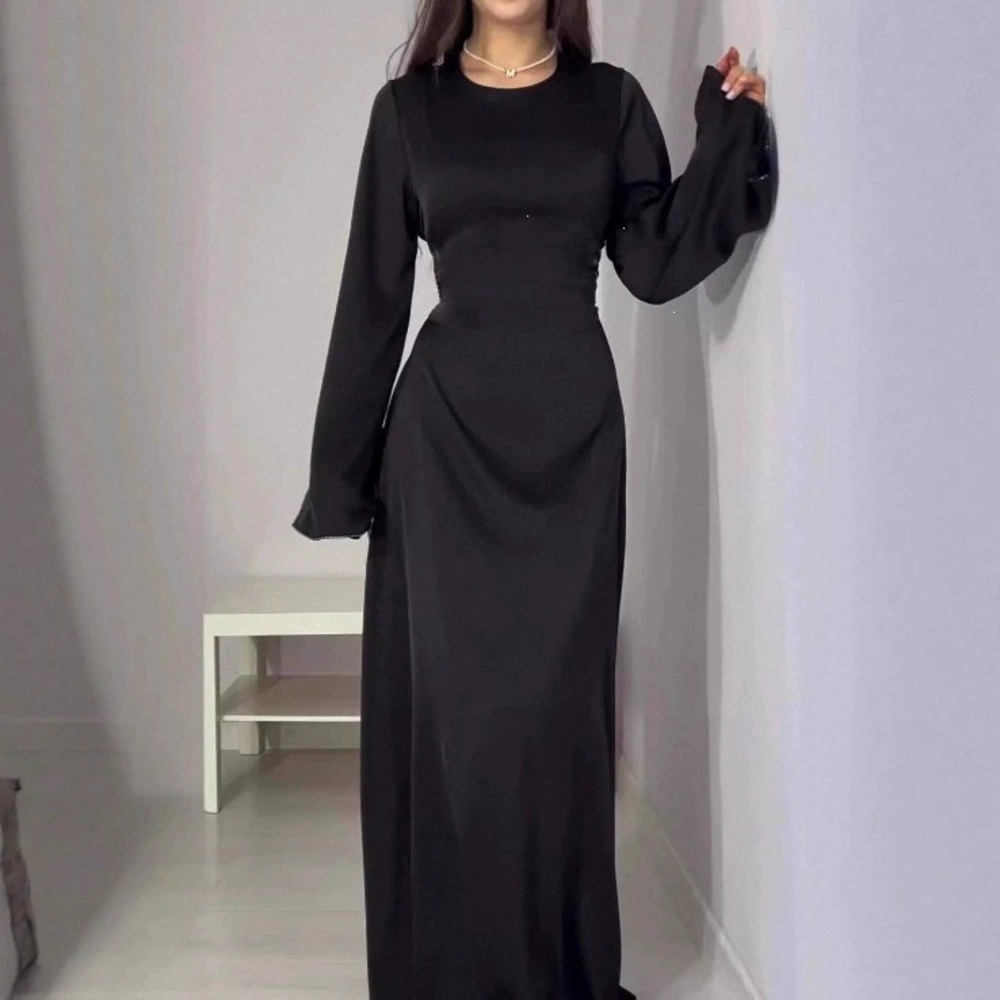 ZARA Elegant Satin Long Sleeve Dress Premium Autumn